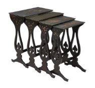 A QUARTETTO NEST OF BLACK CHINOISERIE PAINTED AND PARCEL GILT TABLES