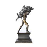 AN ITALIAN GRAND TOUR PATINATED BRONZE MODEL OF HERCULES AND THE BOAR