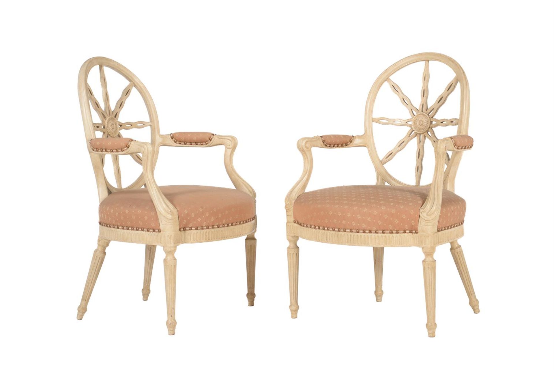 A PAIR CREAM-PAINTED ARMCHAIRS IN GEORGE III STYLE