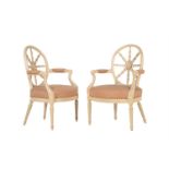 A PAIR CREAM-PAINTED ARMCHAIRS IN GEORGE III STYLE