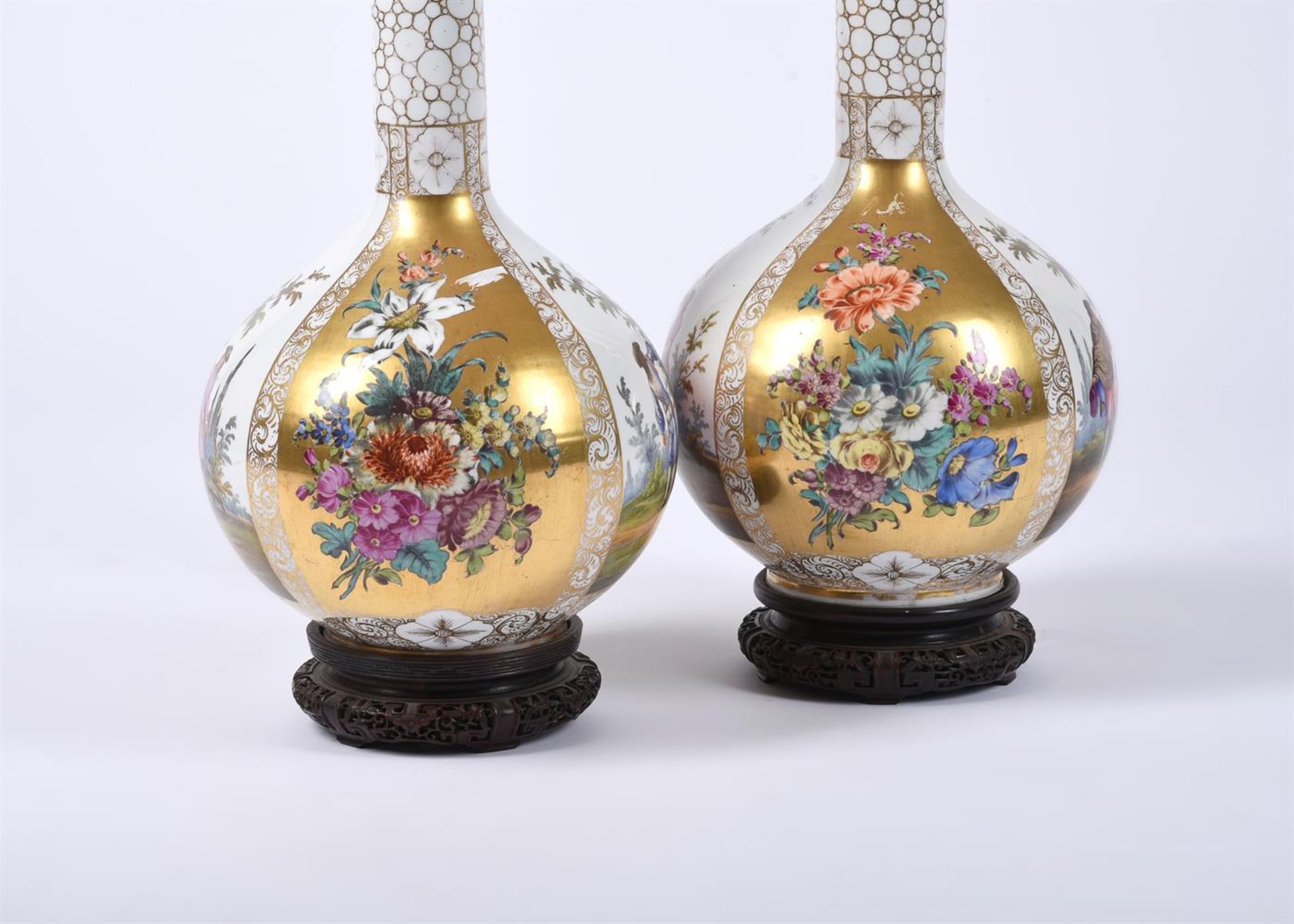 A PAIR OF LARGE DRESDEN BOTTLE VASES - Image 2 of 4