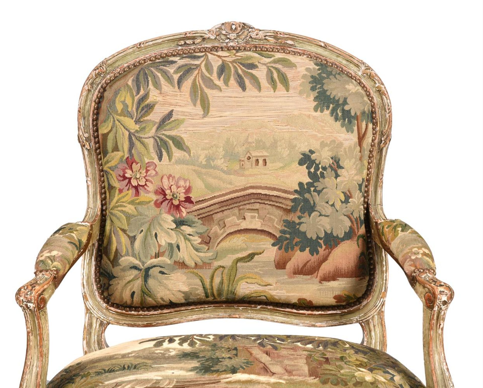 A PAIR OF FRENCH PAINTED AND PARCEL GILT FAUTEUILS - Image 3 of 7