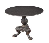 A MARBLE TOPPED CAST IRON CENTRE TABLE IN REGENCY STYLE