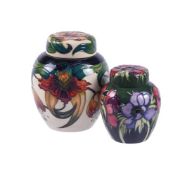 TWO MODERN MOORCROFT GINGER JARS AND COVERS