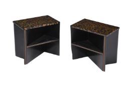 A PAIR OF EBONISED AND GILT DECORATED OCCASIONAL TABLES