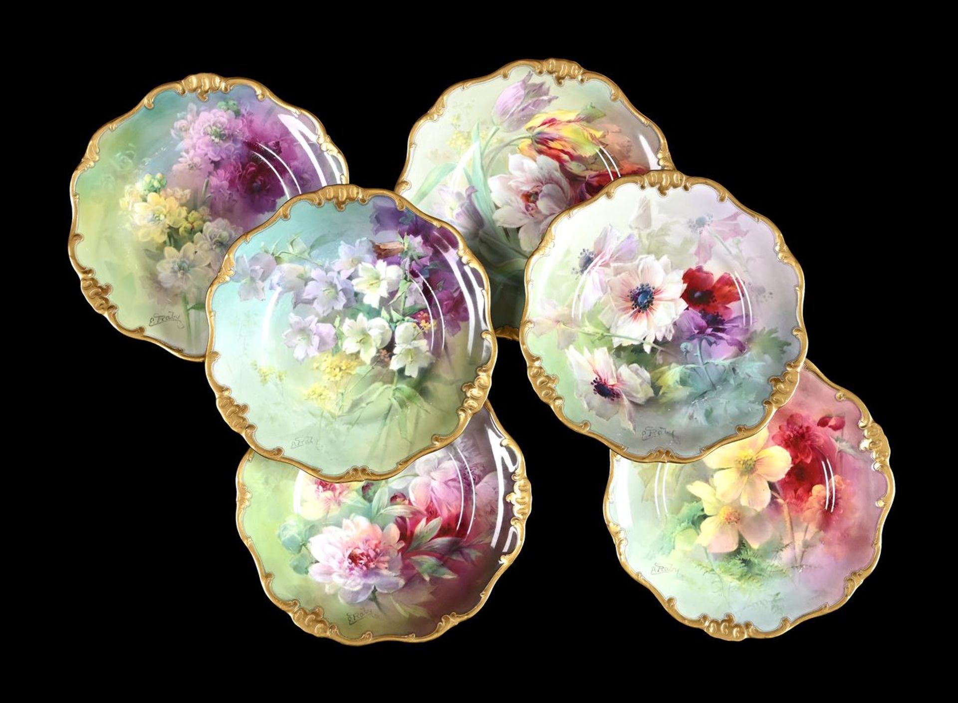 SIX ROYAL DOULTON PORCELAIN DESSERT PLATES PAINTED WITH FLOWERS BY EDWARD RABY - Image 2 of 5