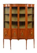 A SHERATON REVIVAL SATINWOOD AND POLYCHROME PAINTED DISPLAY CABINET