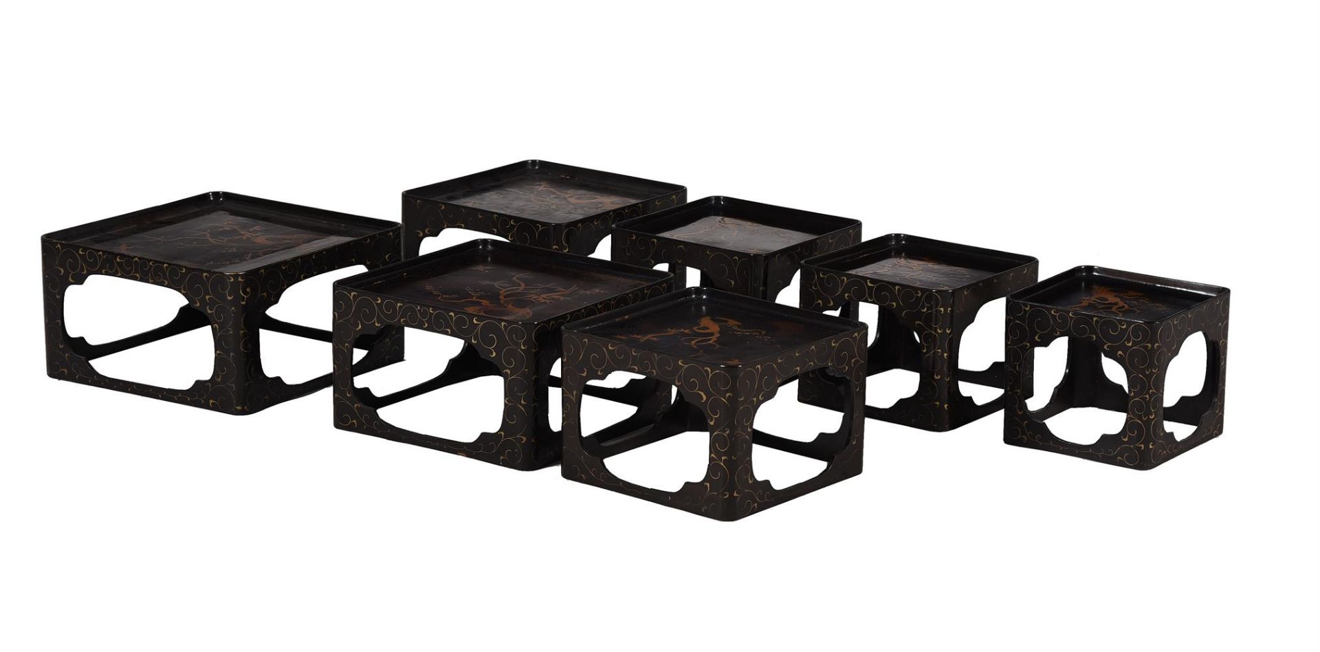 A GRADUATED SET OF SEVEN JAPANESE LACQUER SQUARE OCCASIONAL TABLES - Image 2 of 2