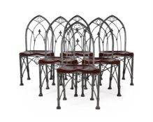 A SET OF SIX METAL SIDE CHAIRS IN GOTHIC TASTE
