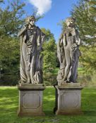 Ω A PAIR OF SCULPTED LIMESTONE MODELS OF MINERVA AND JUNO