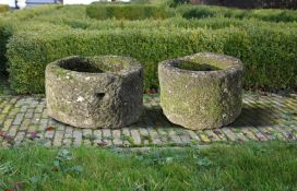 ‡ TWO SIMILAR GRITSTONE PLANTERS