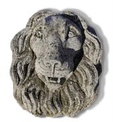 Ω A CARVED LIMESTONE LION MASK WALL FOUNTAIN