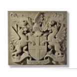 Ω A SCULPTED LIMESTONE ARMORIAL PANEL