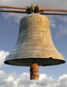 ‡ A FRENCH CAST METAL BELL WITH IRON CLAPPER