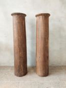 ‡ A PAIR OF DUTCH STRIPPED OAK INTERIOR COLUMNS