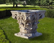 Ω A MONUMENTAL ITALIAN CARVED MARBLE WELLHEAD IN THE FORM OF A CORINTHIAN CAPITAL