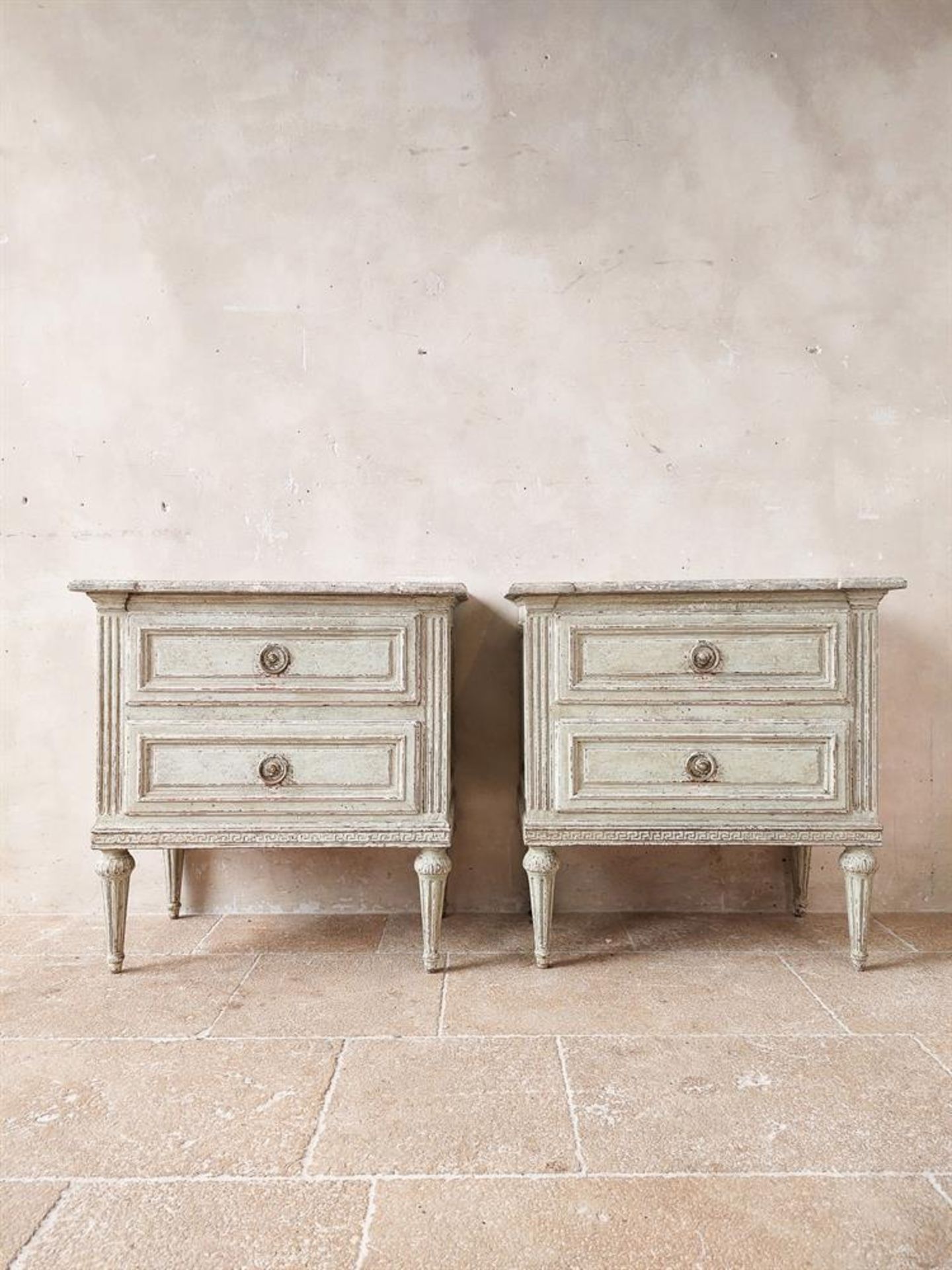 ‡ A PAIR OF FRENCH PAINTED BEDSIDE TABLES