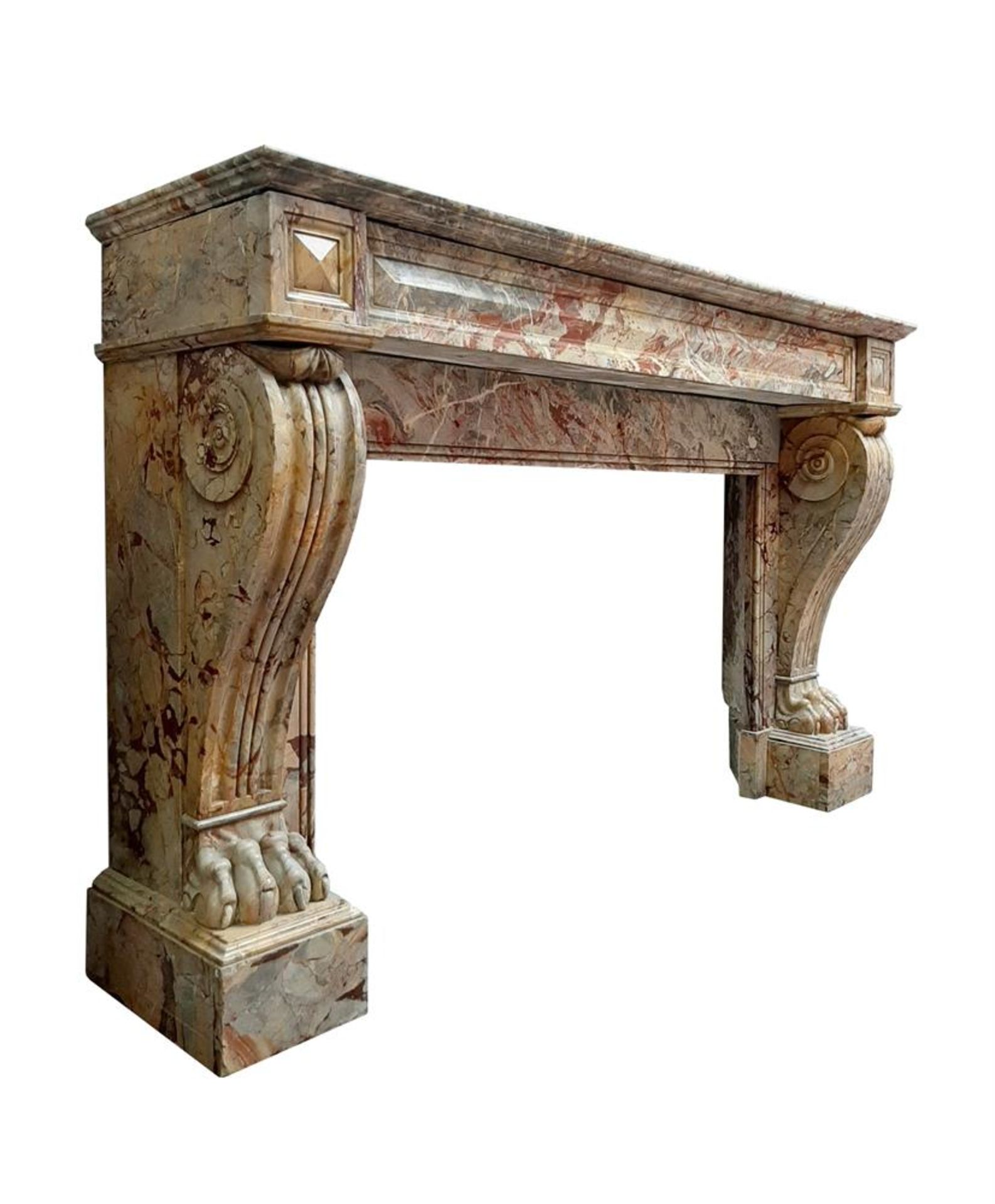 ‡ A FRENCH SARRANCOLIN MARBLE FIRE SURROUND