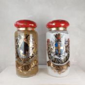 ‡ A LARGE PAIR OF EGLOMISE DECORATED APOTHECARY JARS