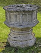 ‡ A CARVED LIMESTONE OCTAGONAL PLANTER