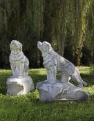 Ω A LARGE PAIR OF SCULPTED WHITE MARBLE MODELS OF MASTIFF DOGS