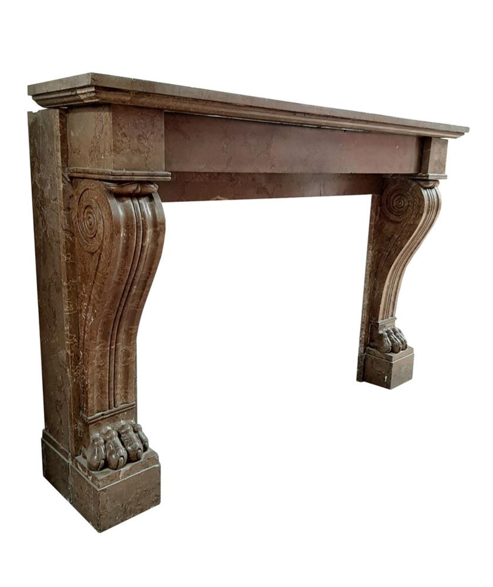 ‡ A FRENCH VARIEGATED BROWN MARBLE FIRE SURROUND
