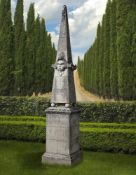 Ω AN ITALIAN CARVED LIMESTONE FOUNTAIN OBELISK