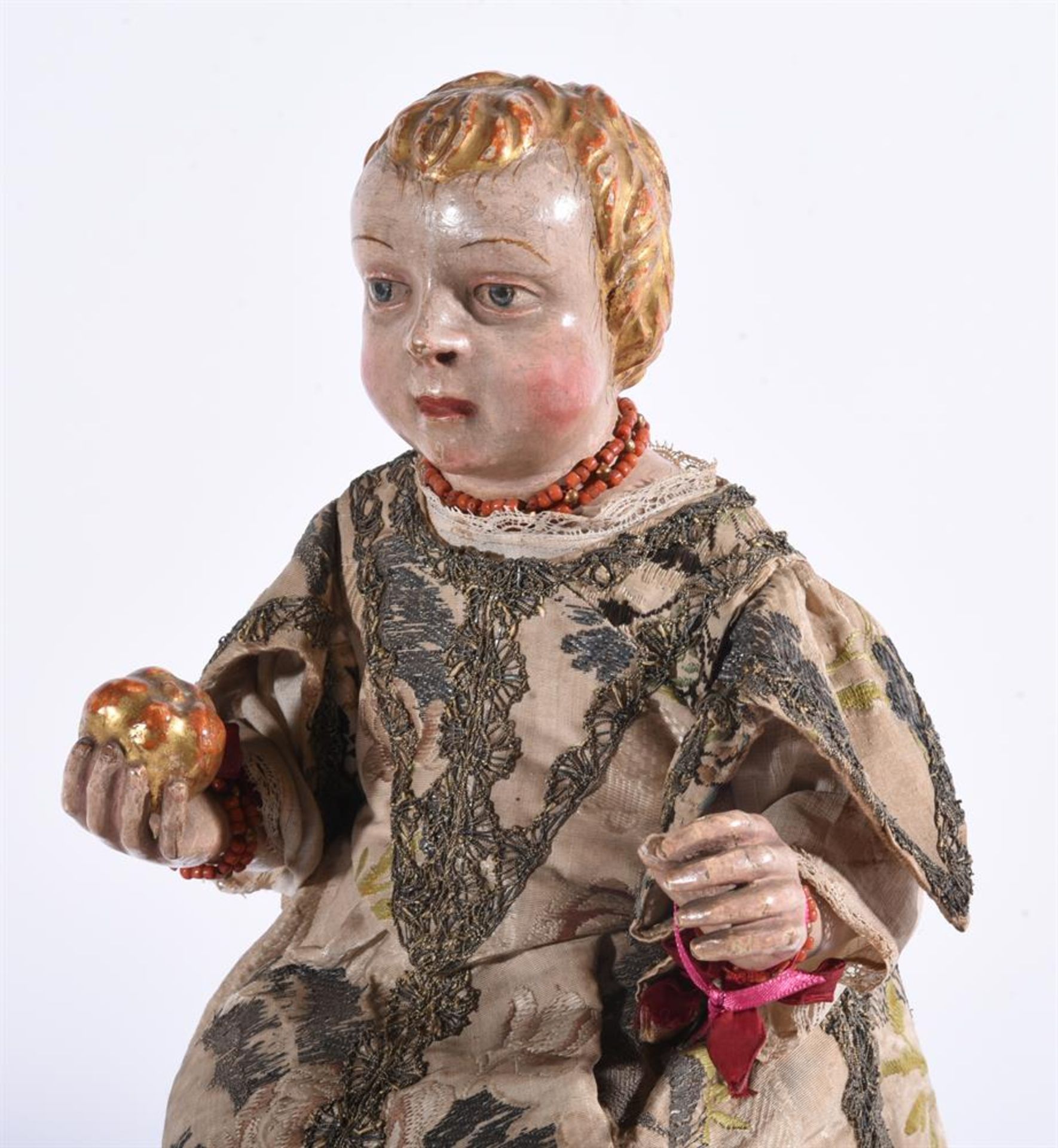 A SPANISH COLONIAL CARVED POLYCHROME FIGURE OF THE SEATED CHRIST - Image 2 of 3
