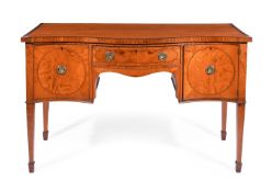 Y A SATINWOOD AND ROSEWOOD BANDED SERPENTINE FRONTED SIDEBOARD LATE 19TH OR EARLY 20TH CENTURY