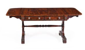 Y A GEORGE IV ROSEWOOD, BRASS INLAID AND GILT METAL MOUNTED LIBRARY TABLE, CIRCA 1825