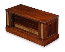 A CONTINENTAL MAHOGANY AND GILT METAL MOUNTED TABLE TOP STATIONERY BOX