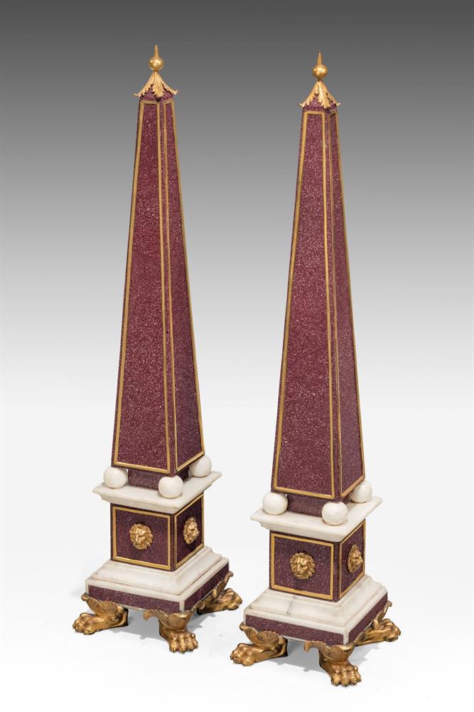 A PAIR OF ORMOLU MOUNTED RED PORPHYRY AND WHITE MARBLE OBELISKS, 19TH CENTURY - Image 2 of 5