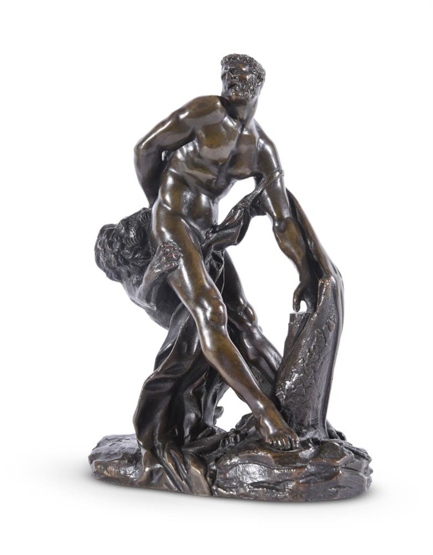 AFTER PIERRE PUGET, A BRONZE FIGURE OF MILO OF CROTON DEVOURED BY LION, LATE 19TH CENTURY