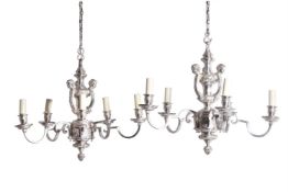 A PAIR OF FIVE LIGHT CHANDELIERS IN BAROQUE STYLE, MODERN