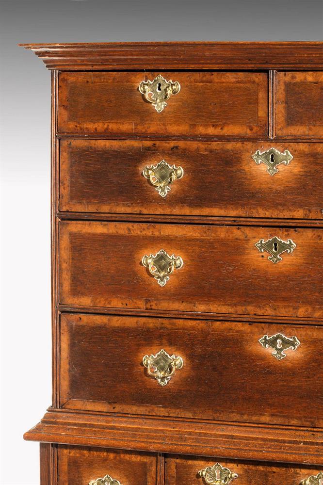 A GEORGE II OAK AND BURR WALNUT BANDED CHEST ON STAND, MID 18TH CENTURY - Image 3 of 5