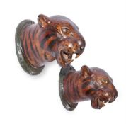 A PAIR OF MODERN PAPIER MACHE MODELS OF TIGER MASKS