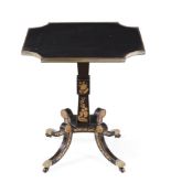 AN EBONISED, PARCEL GILT AND PENWORK PEDESTAL TABLE CIRCA 1820 & LATER