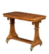 Y A REGENCY SATINWOOD, BRASS STRUNG AND GILT METAL MOUNTED WRITING TABLE, CIRCA 1820