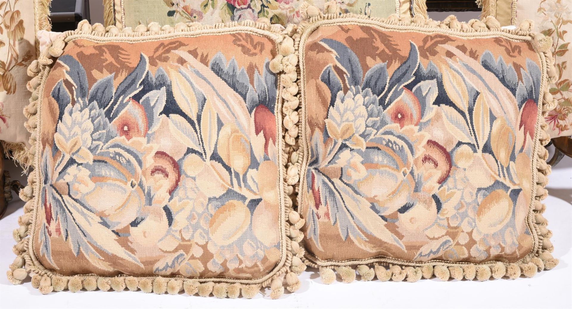 SIX LARGE CUSHIONS INCORPORATING 18TH CENTURY TAPESTRY - Image 3 of 4