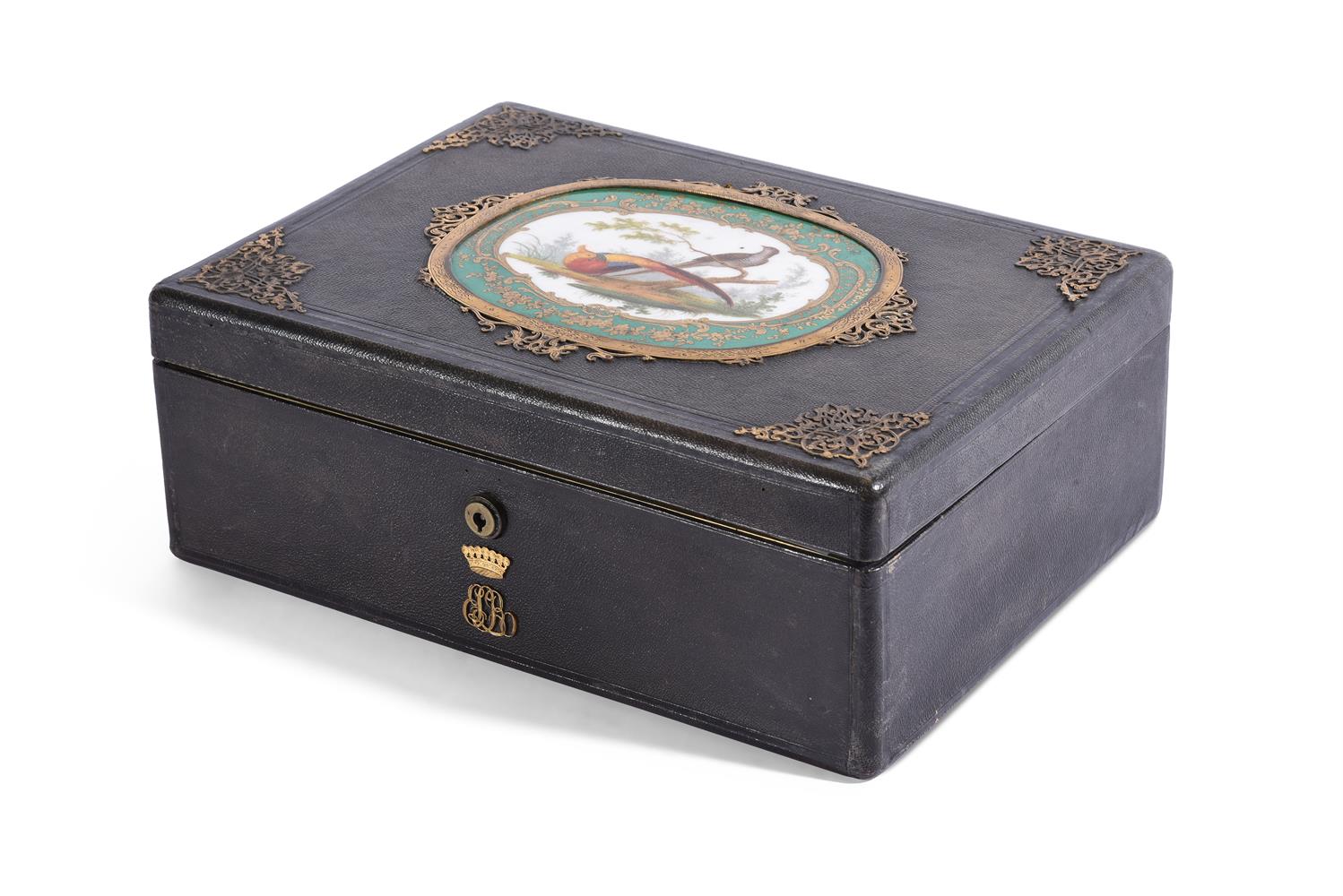 A FRENCH SECOND EMPIRE LEATHER LINED AND GILT METAL MOUNTED BOX