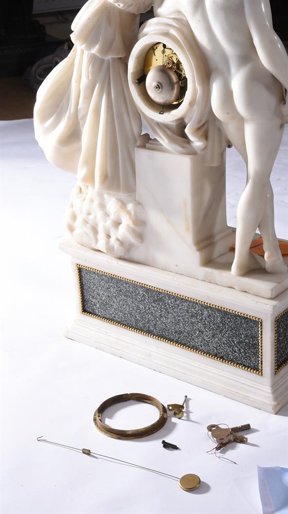 A FRENCH MARBLE FIGURAL CLOCK CASE MODELLED AS DIANA AND APOLLO, LATE 19TH CENTURY - Image 4 of 4