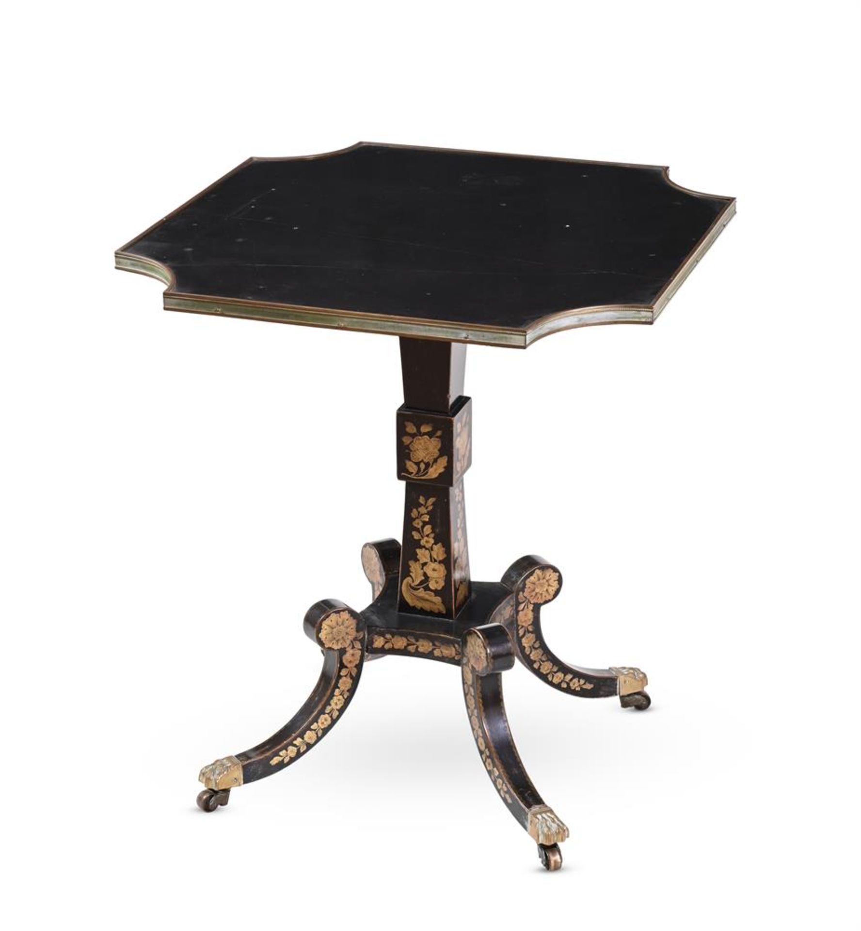 AN EBONISED, PARCEL GILT AND PENWORK PEDESTAL TABLE CIRCA 1820 & LATER - Image 2 of 2