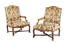 A PAIR OF LOUIS XV WALNUT FAUTEUILS, MID 18TH CENTURY