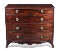 A GEORGE III MAHOGANY BOW FRONT CHEST OF DRAWERS, LAST QUARTER 18TH CENTURY