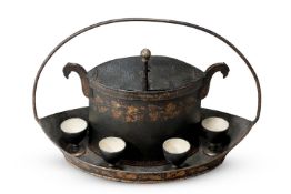 A TOLEWARE EGG BOILER, TRAY AND CUPS, EARLY 19TH CENTURY