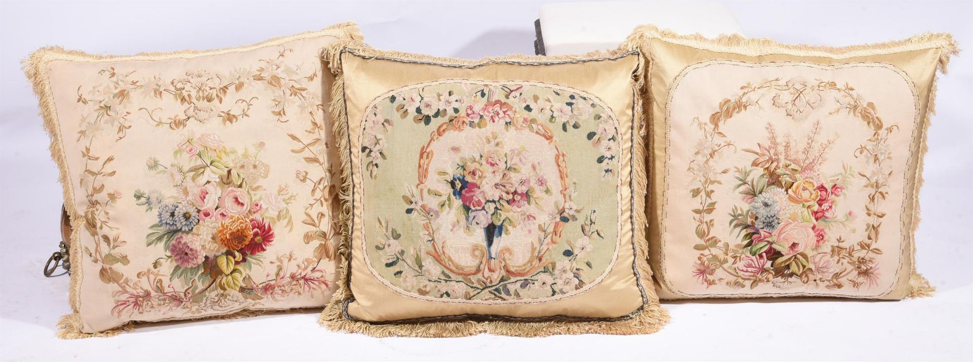 SIX LARGE CUSHIONS INCORPORATING 18TH CENTURY TAPESTRY - Image 4 of 4