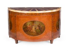 Y A DEMI-LUNE POLYCHROME-DECORATED SATINWOOD COMMODE FIRST HALF 20TH CENTURY