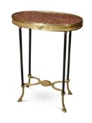 A FRENCH GILT METAL AND MARBLE TOPPED GUERIDON TABLE, LATE 19TH CENTURY