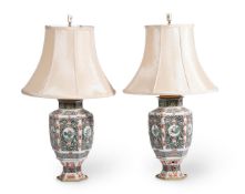 A PAIR OF MODERN CHINESE FAMILLE VERTE LAMP BASES