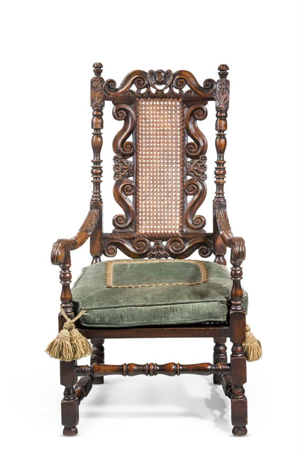 A VICTORIAN WALNUT ARMCHAIR, 19TH CENTURY, IN CHARLES II STYLE - Image 2 of 4